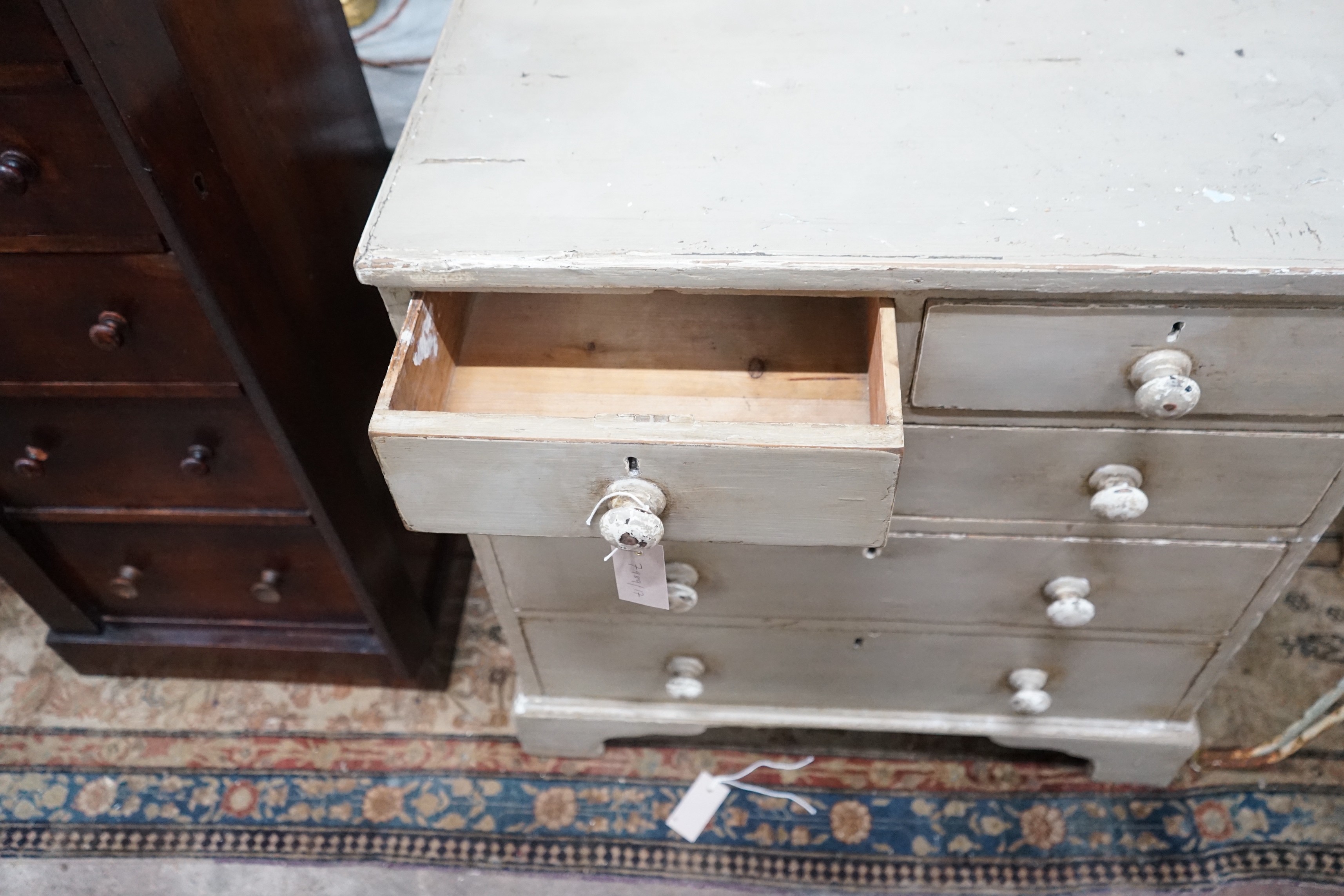 A small 19th century painted pine chest of drawers, width 70cm, depth 44cm, height 76cm